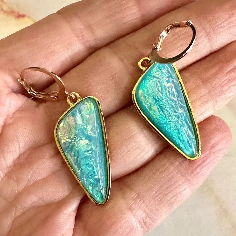 Blue gold tone earrings